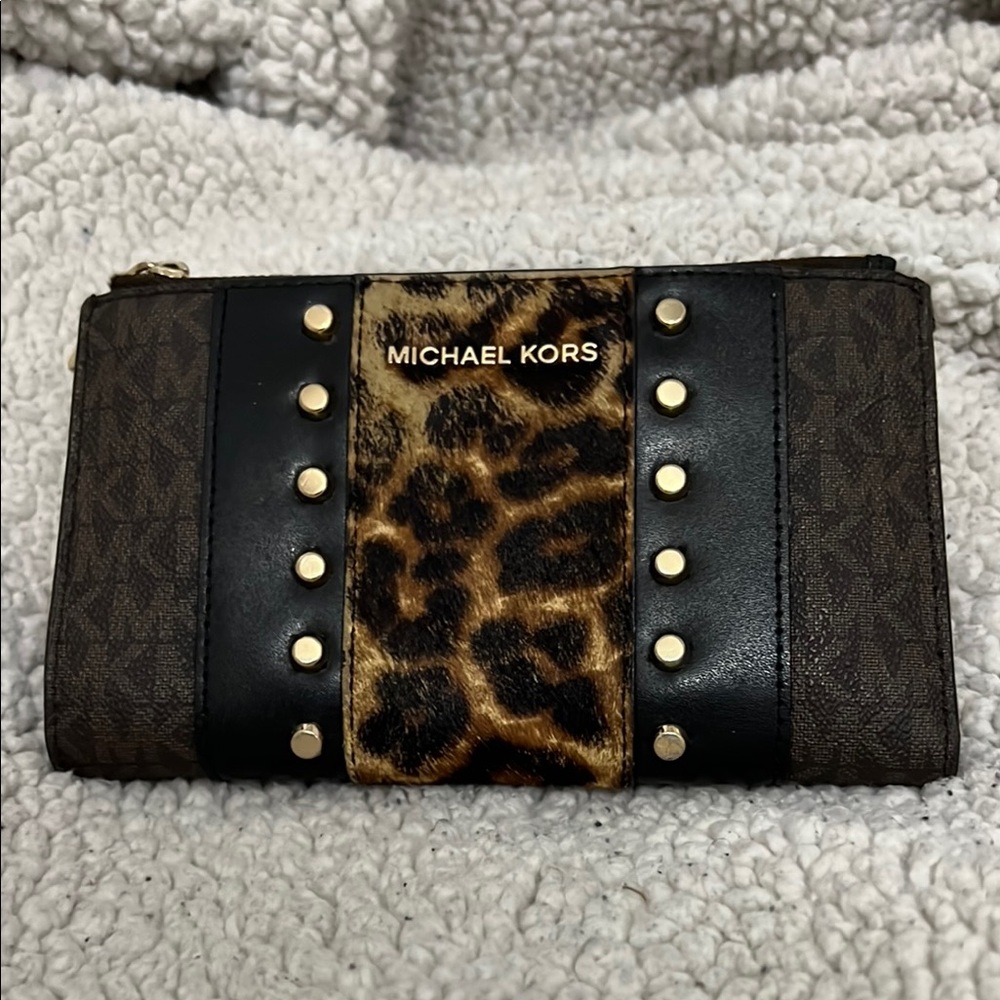 Michael Kors Brown and Black Clutch with Leopard Print
